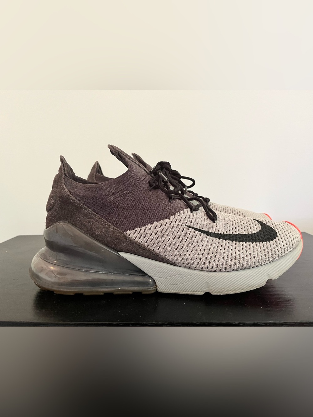 Nike Air Max 270 Flyknit Sneakers Gray Black Crimson Size 12